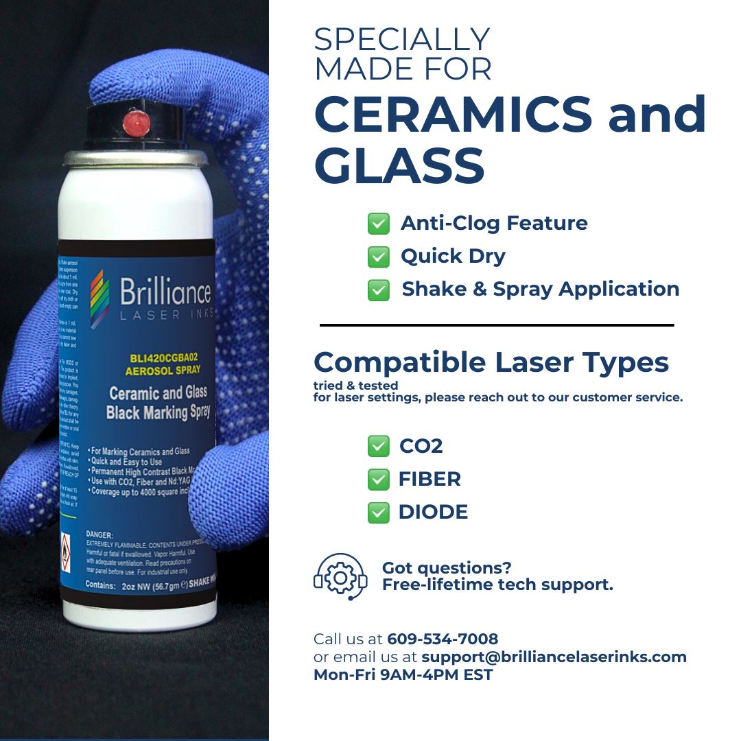 Ceramic and Glass Black Marking Spray - 2oz Aerosol Aerosol Brilliance Laser Inks