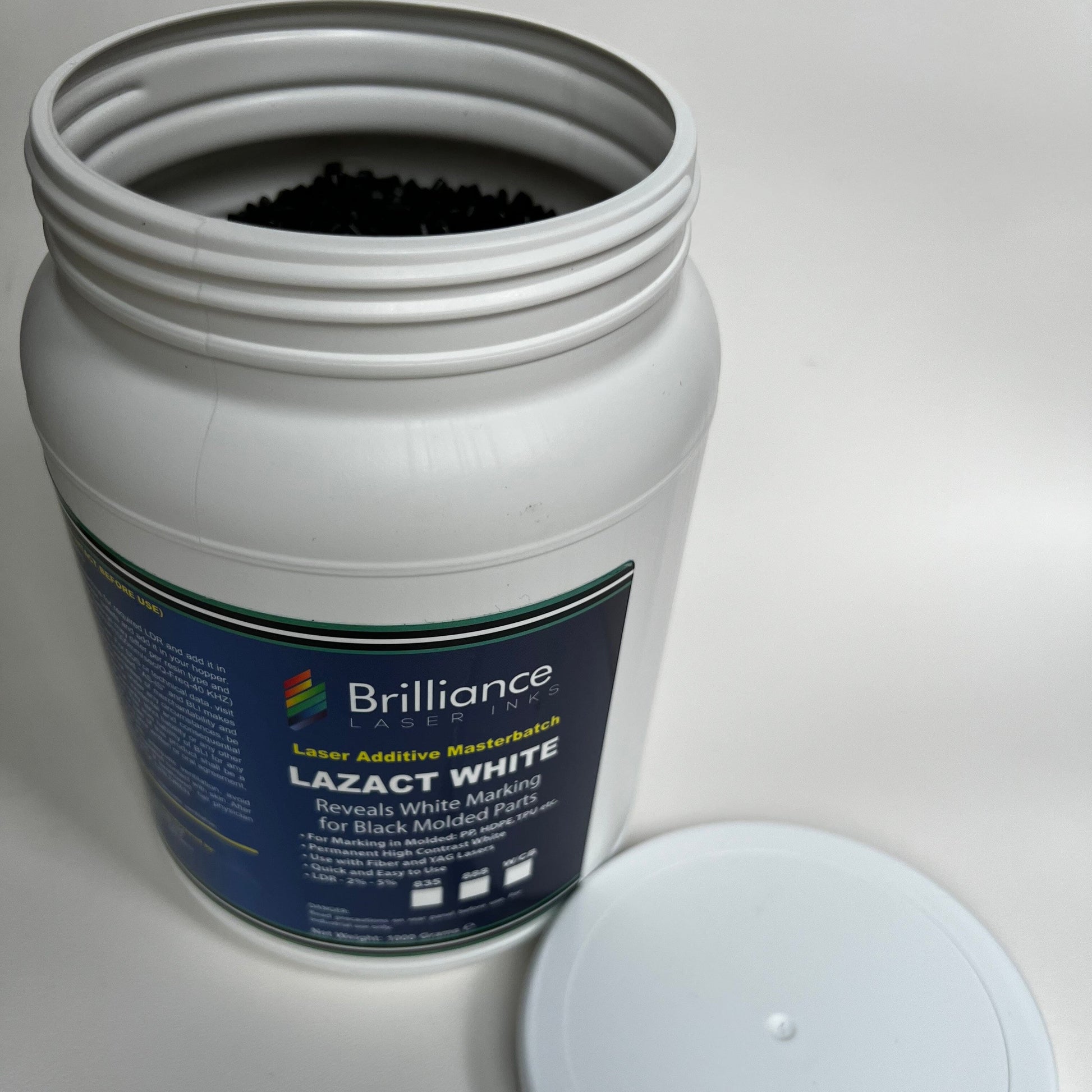 Lazact White - Laser Activated Additive for Black Color Molded Parts- Reveals White Marking - 1 KG - Prints White Plastics Brilliance Laser Inks, LLC