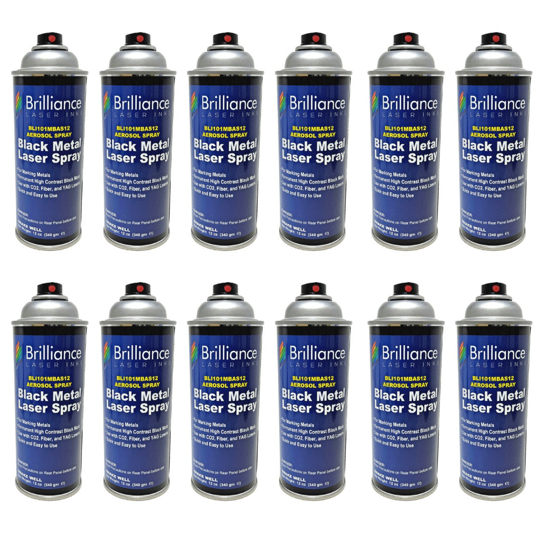 Black Metal Laser Spray Can - 12oz Aerosol Aerosol Brilliance Laser Inks, LLC Pack of 12