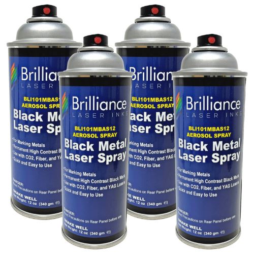 Black Metal Laser Spray Can - 12oz Aerosol Aerosol Brilliance Laser Inks, LLC Pack of 4