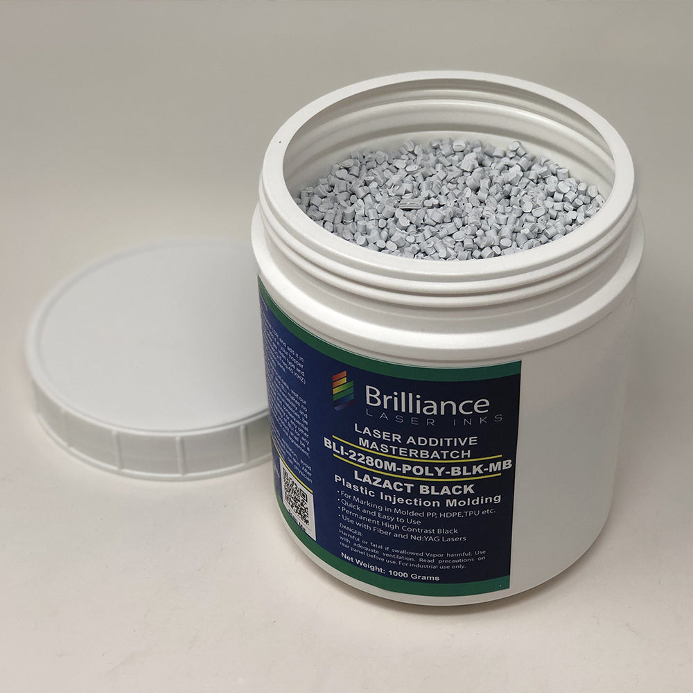 Lazact Black - Laser Activated Additive for Molded Plastic Parts- Reveals Black Permanent Marking with Fiber Laser - 1 KG - Prints Black Plastics Brilliance Laser Inks, LLC