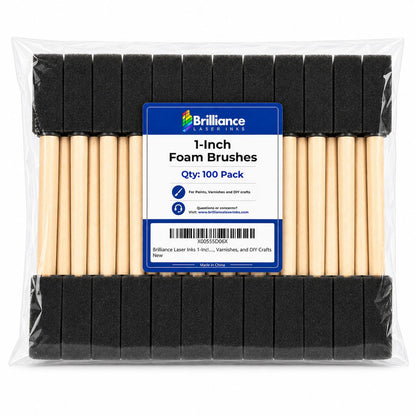 Brilliance Laser Inks 1-Inch Foam Paint Brushes, Wooden Handles, 100 Count Brilliance Laser Inks 