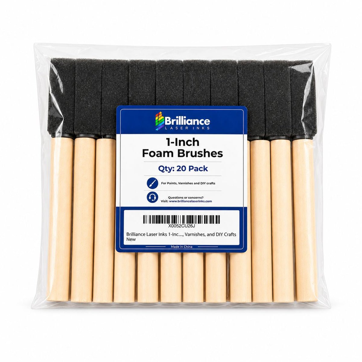 Brilliance Laser Inks 1-Inch Foam Paint Brushes, Wooden Handles, 20 Count Foam Brush Brilliance Laser Inks 