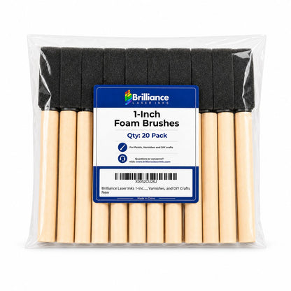Brilliance Laser Inks 1-Inch Foam Paint Brushes, Wooden Handles, 20 Count Foam Brush Brilliance Laser Inks 