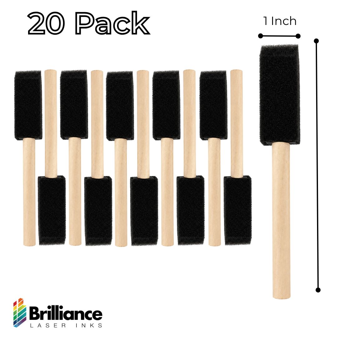 Brilliance Laser Inks 1-Inch Foam Paint Brushes, Wooden Handles, 20 Count Foam Brush Brilliance Laser Inks 