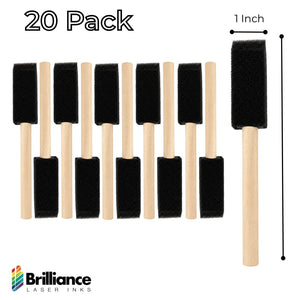 Brilliance Laser Inks 1-Inch Foam Paint Brushes, Wooden Handles, 20 Count Foam Brush Brilliance Laser Inks 