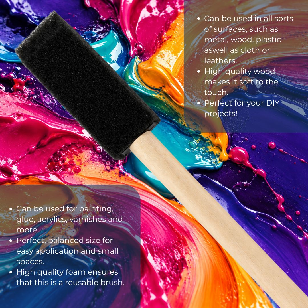 Brilliance Laser Inks 1-Inch Foam Paint Brushes, Wooden Handles, 60 Count Brilliance Laser Inks 