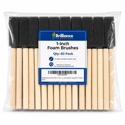 Brilliance Laser Inks 1-Inch Foam Paint Brushes, Wooden Handles, 60 Count Brilliance Laser Inks 