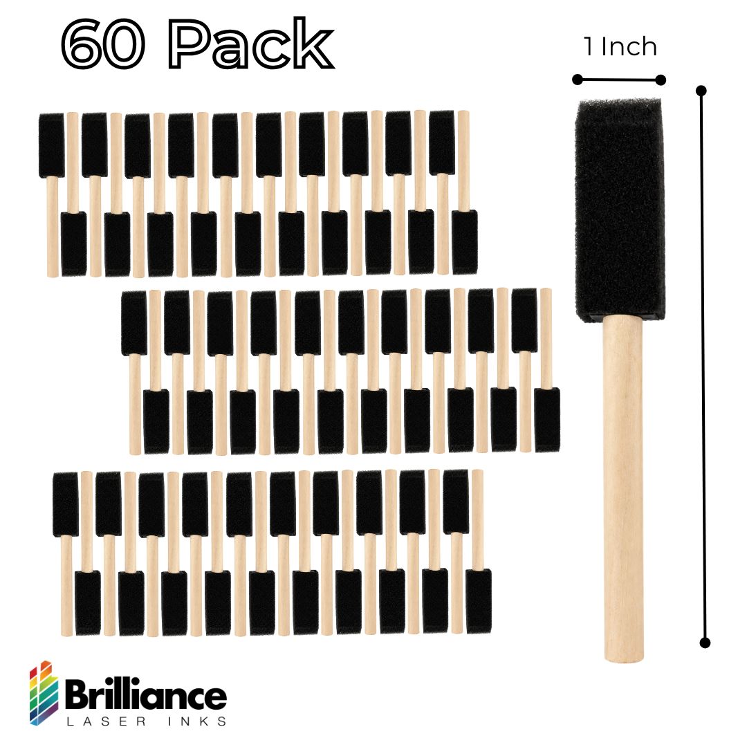 Brilliance Laser Inks 1-Inch Foam Paint Brushes, Wooden Handles, 60 Count Brilliance Laser Inks 