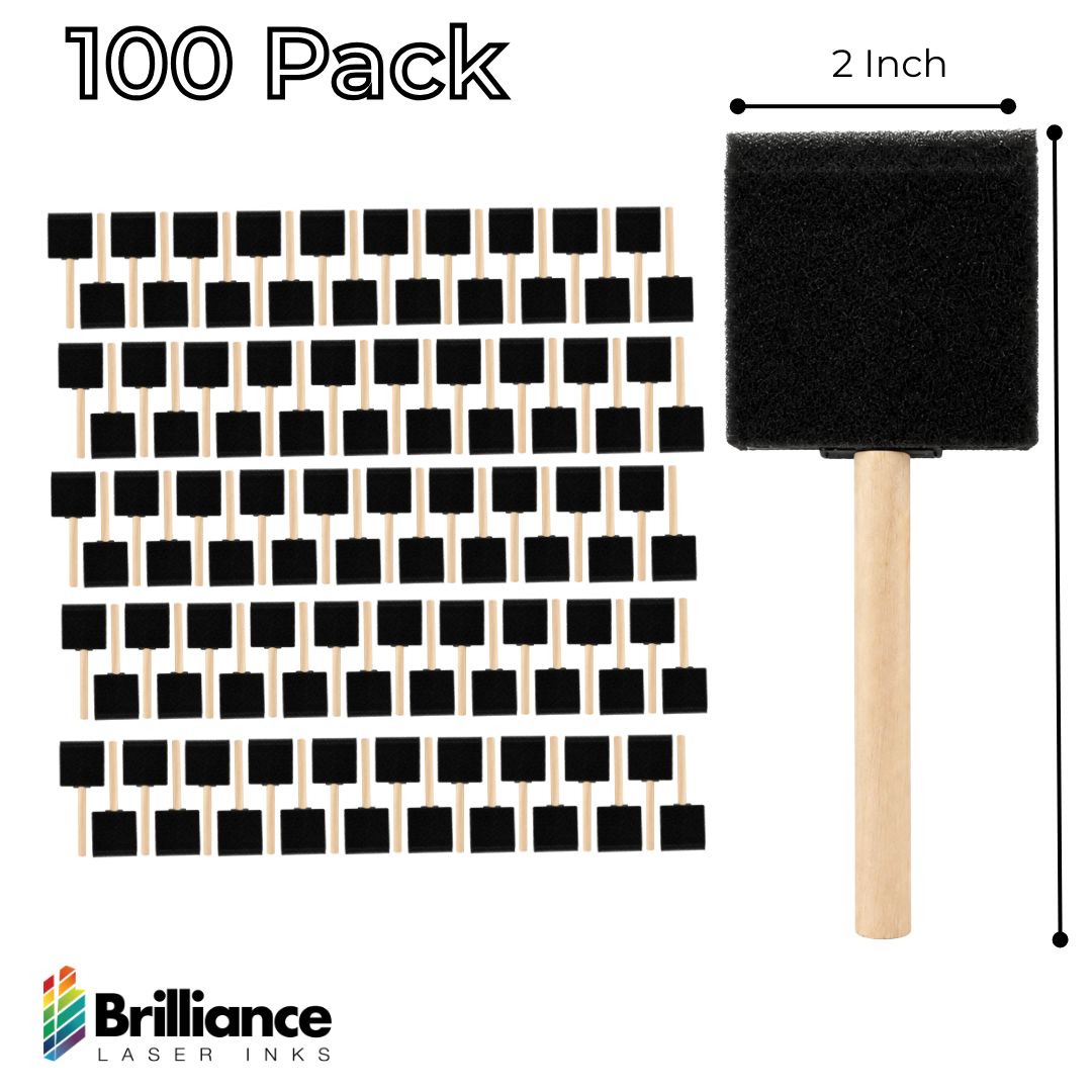 Brilliance Laser Inks 2-Inch Foam Paint Brushes, Wooden Handles, 100 Count Brilliance Laser Inks 