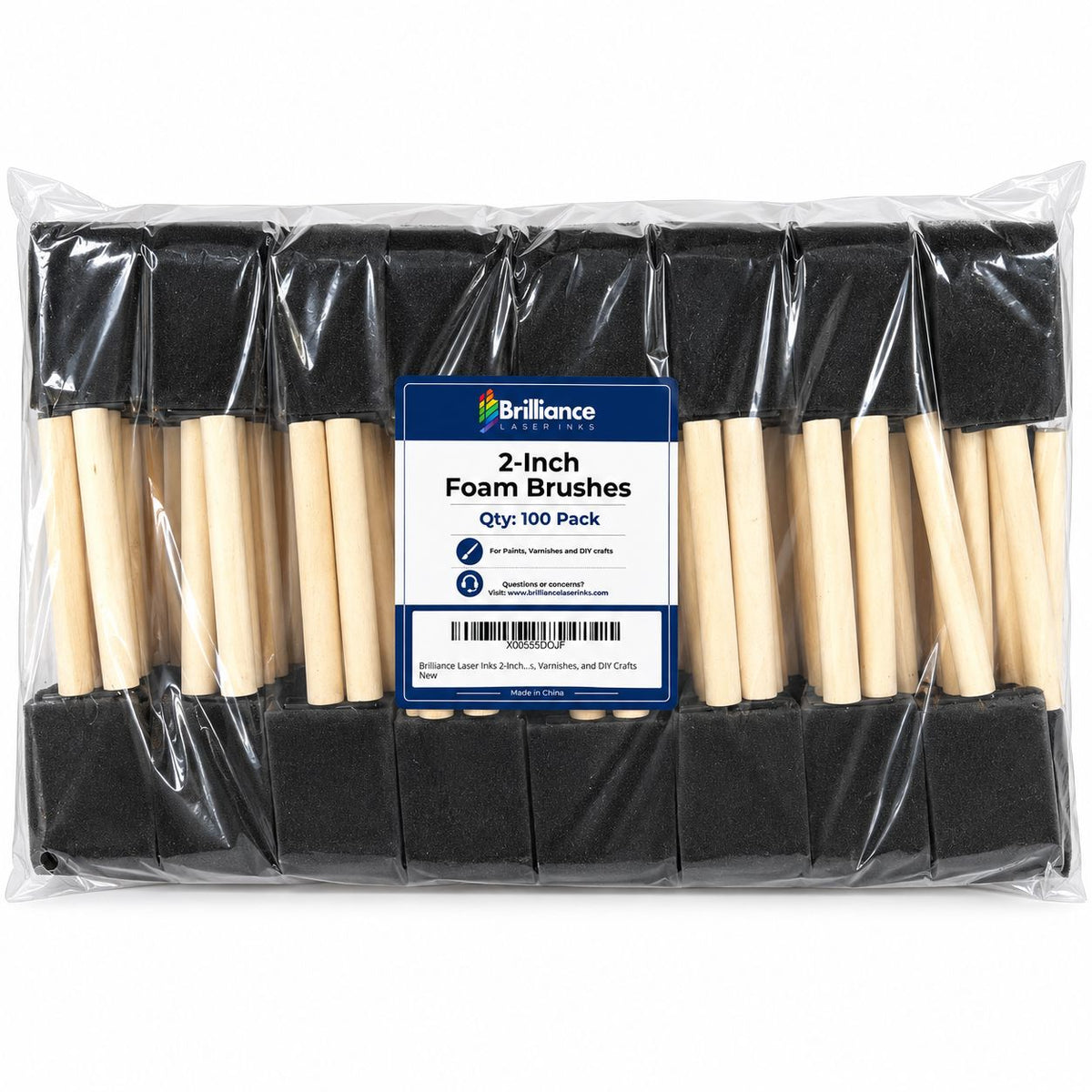 Brilliance Laser Inks 2-Inch Foam Paint Brushes, Wooden Handles, 100 Count Brilliance Laser Inks 