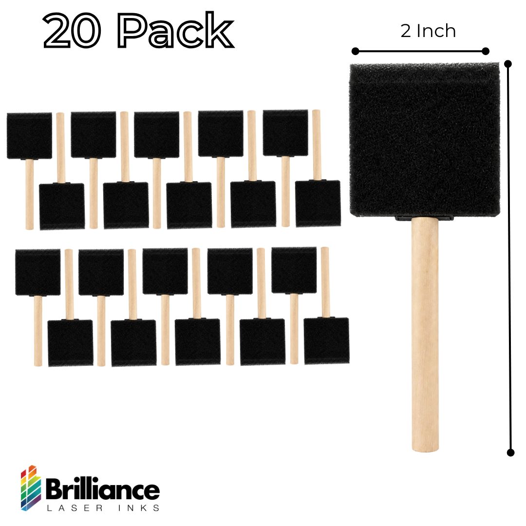 Brilliance Laser Inks 2-Inch Foam Paint Brushes, Wooden Handles, 20 Count Brilliance Laser Inks 