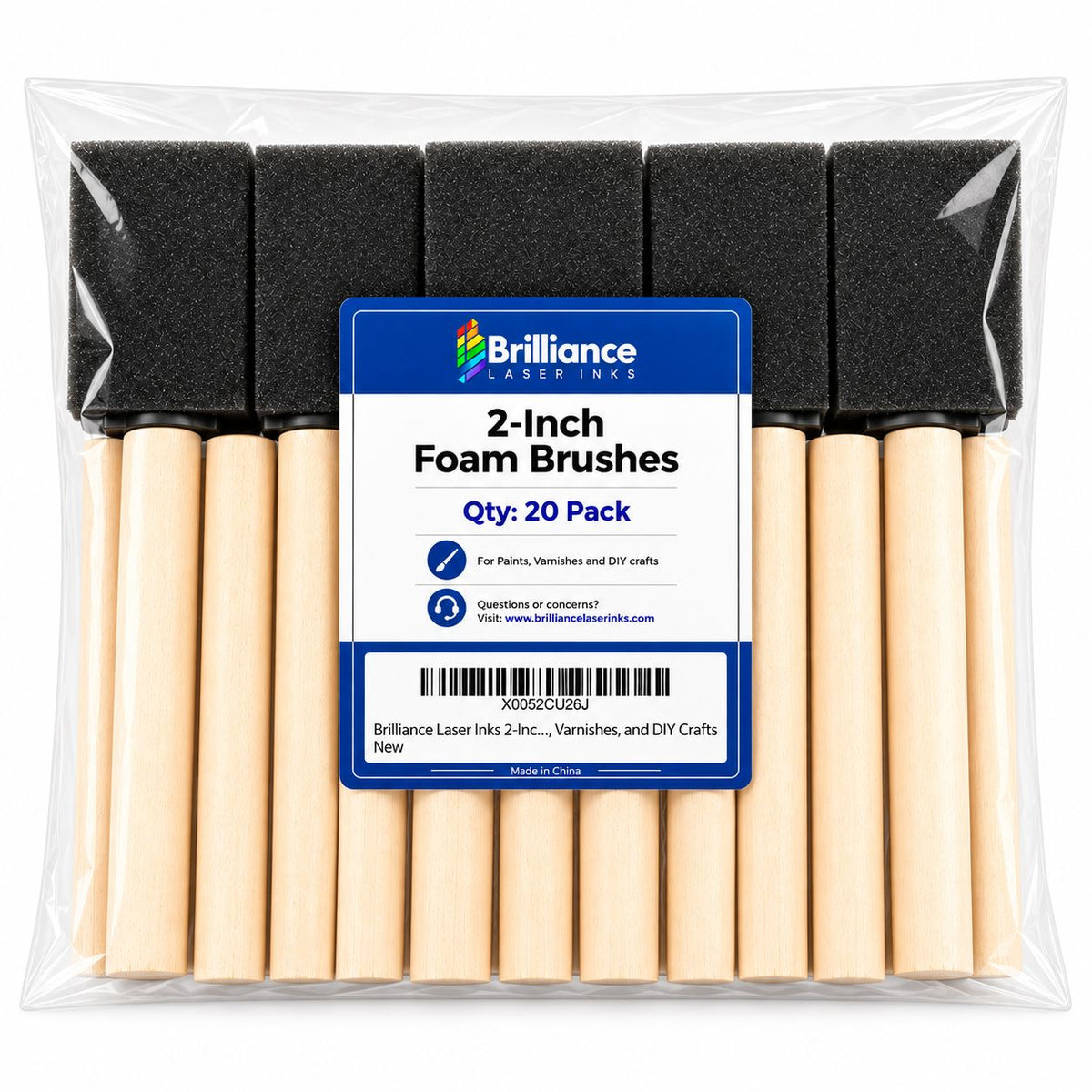 Brilliance Laser Inks 2-Inch Foam Paint Brushes, Wooden Handles, 20 Count Brilliance Laser Inks 