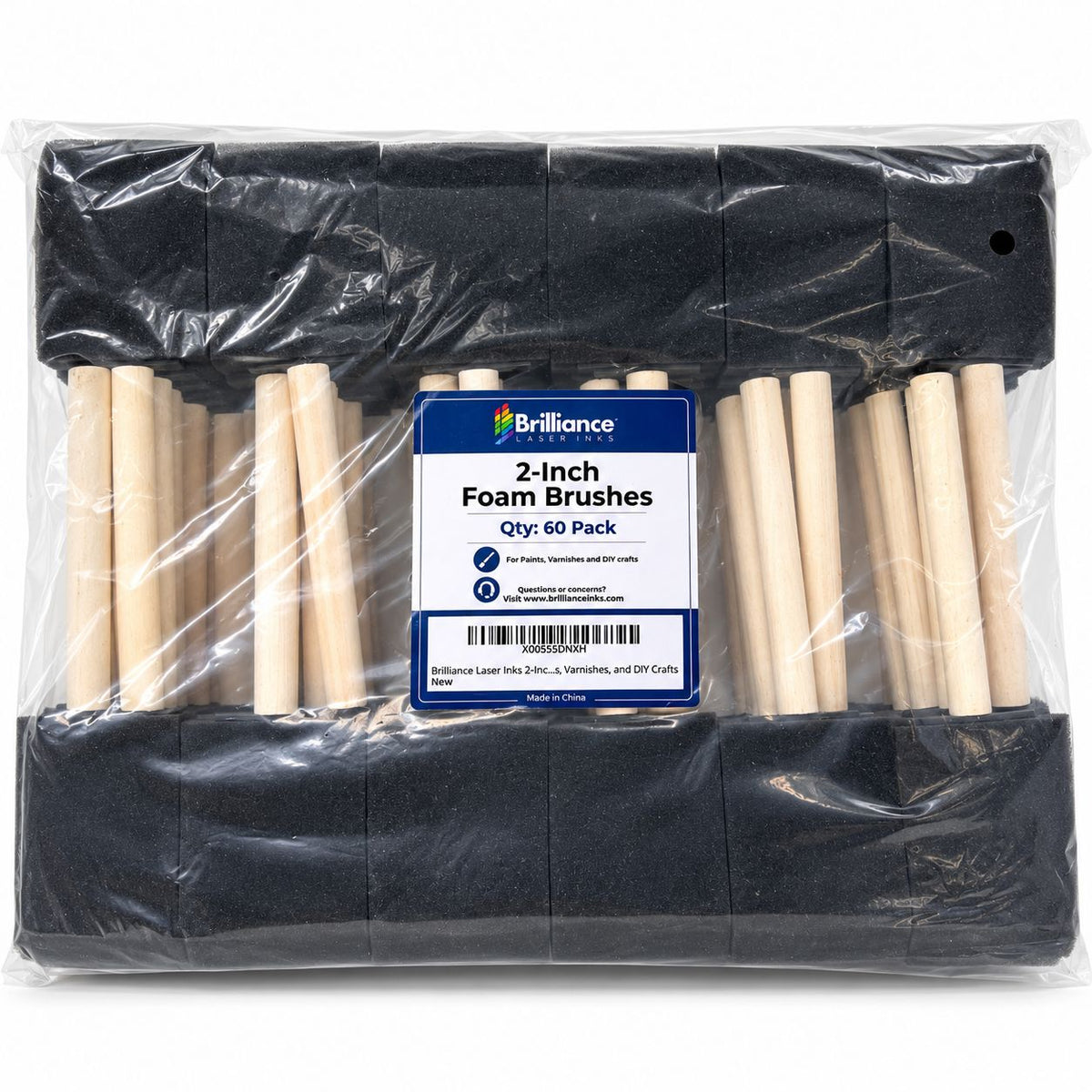 Brilliance Laser Inks 2-Inch Foam Paint Brushes, Wooden Handles, 60 Count Brilliance Laser Inks 