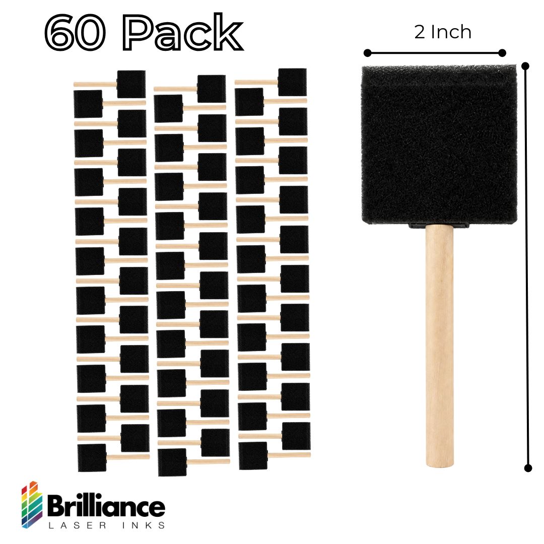 Brilliance Laser Inks 2-Inch Foam Paint Brushes, Wooden Handles, 60 Count Brilliance Laser Inks 