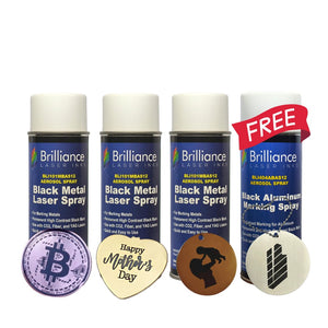 Bundle 1 - Buy 3 Universal Black Metal Spray 12 oz + 1 FREE Black Aluminum Metal Spray 12 oz Brilliance Laser Inks 