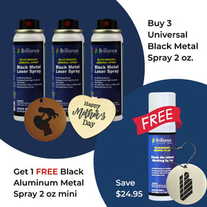 Bundle 1 - Buy 3 Universal Black Metal Spray 2 oz + 1 FREE Black Aluminum Metal Spray 2 oz Brilliance Laser Inks 