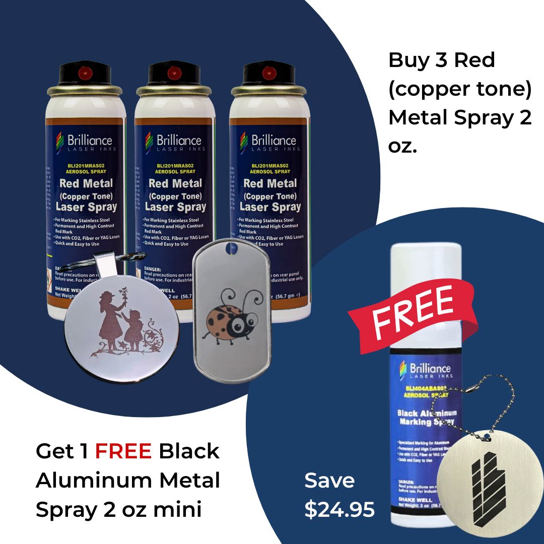 Bundle 2 - Buy 3 Red (copper tone) Metal Spray 2 oz + 1 FREE Black Aluminum Metal Spray 2 oz Brilliance Laser Inks 
