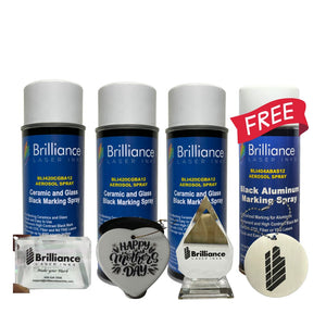 Bundle 3 - Ceramics and Glass Black Spray 12 oz + 1 FREE Black Aluminum Metal Spray 12 oz Brilliance Laser Inks 