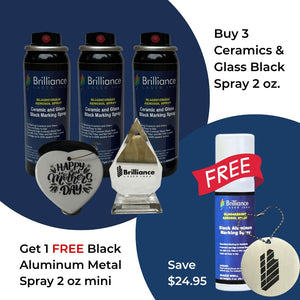 Bundle 3 - Ceramics and Glass Black Spray 2 oz + 1 FREE Black Aluminum Metal Spray 2 oz Brilliance Laser Inks 