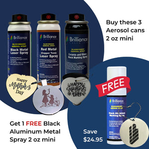 Bundle 5 - Universal Black Metal, Red (copper tone) Metal, Ceramics and Glass Black Spray 2 oz + 1 FREE Black Aluminum Metal Spray 2 oz Brilliance Laser Inks 