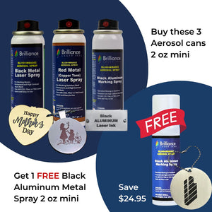 Bundle 6 - Universal Black Metal, Red (copper tone) Metal, Black Aluminum Metal Spray 2 oz + 1 FREE Black Aluminum Metal Spray 2 oz Brilliance Laser Inks 