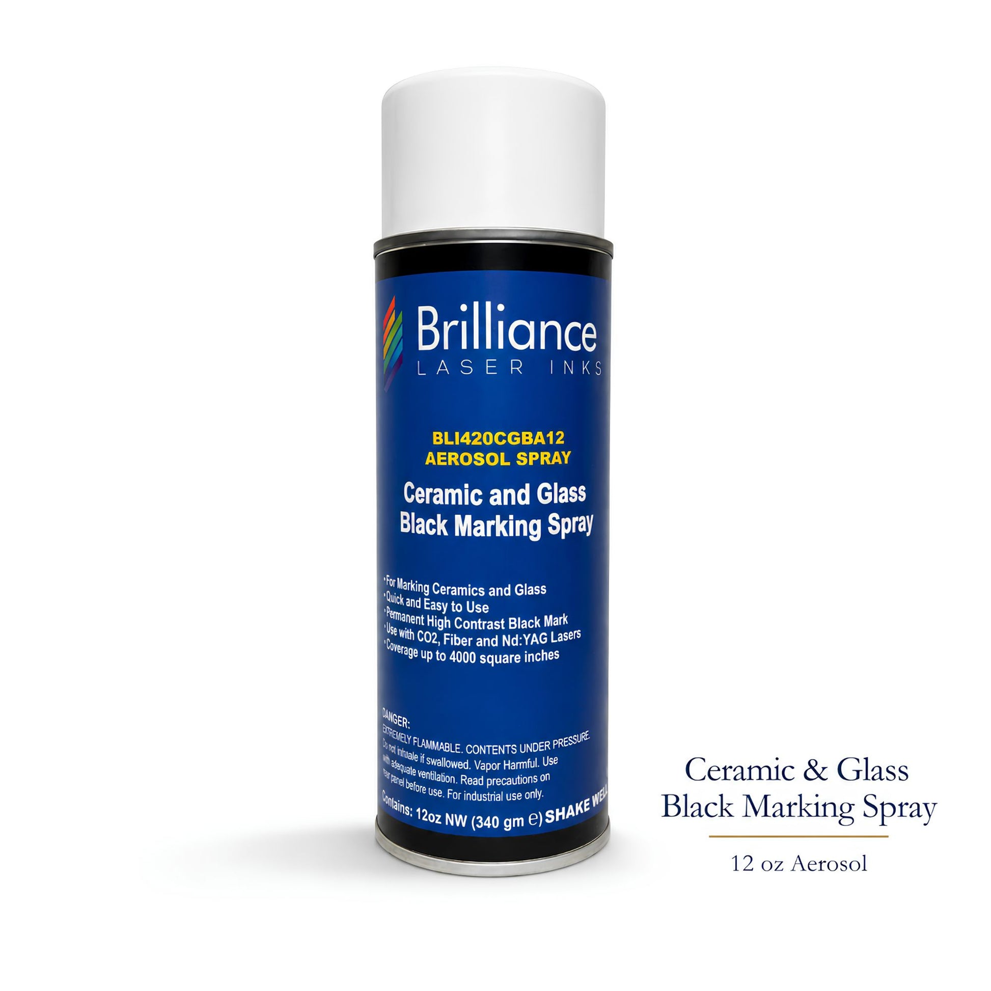 Ceramic and Glass Black Marking Spray - 12oz Aerosol Aerosol Brilliance Laser Inks 