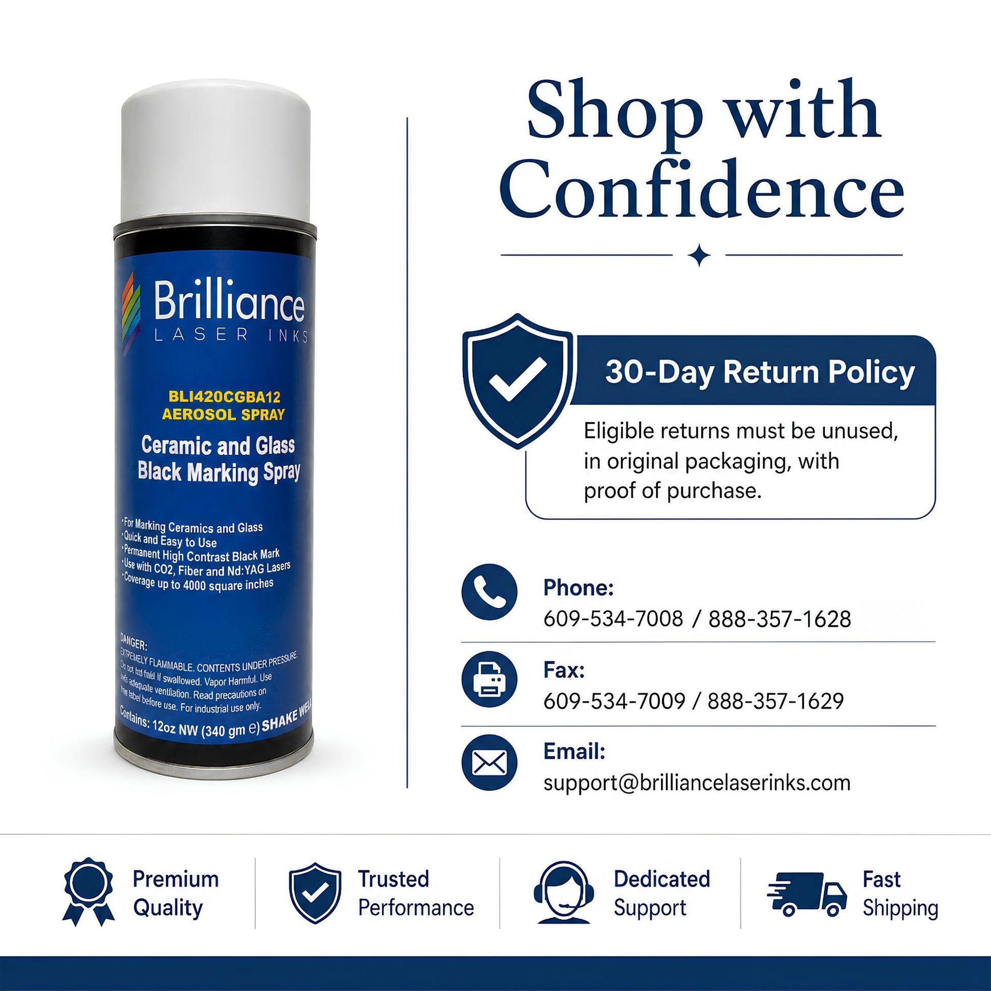 Ceramic and Glass Black Marking Spray - 12oz Aerosol Aerosol Brilliance Laser Inks 
