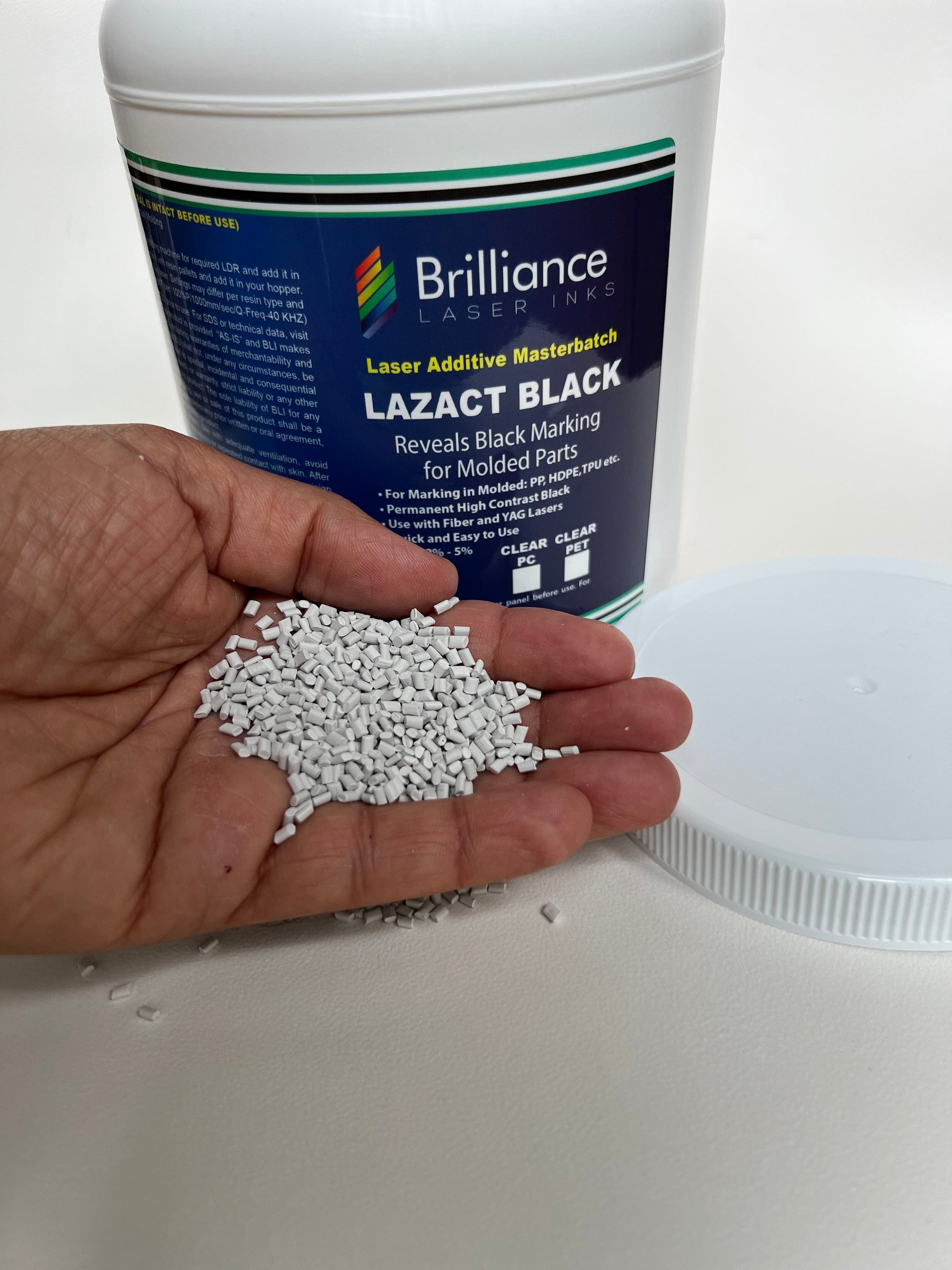 Lazact Black - Laser Activated Additive for Molded Plastic Parts- Reveals Black Permanent Marking with Fiber Laser - 1 KG - Prints Black Plastics Brilliance Laser Inks, LLC 