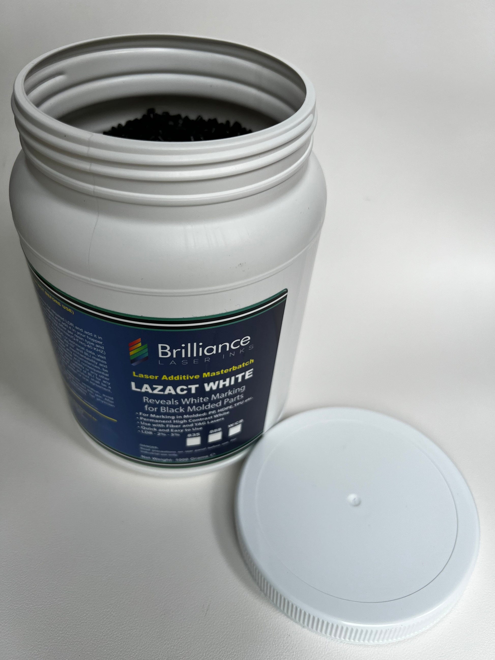 Lazact White - Laser Activated Additive for Black Color Molded Parts- Reveals White Marking - 1 KG - Prints White Plastics Brilliance Laser Inks, LLC 