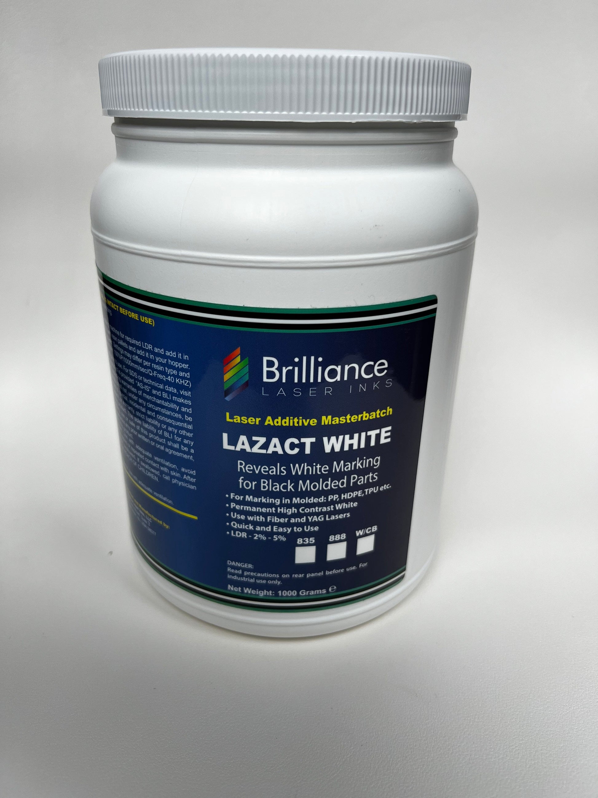 Lazact White - Laser Activated Additive for Black Color Molded Parts- Reveals White Marking - 1 KG - Prints White Plastics Brilliance Laser Inks, LLC 