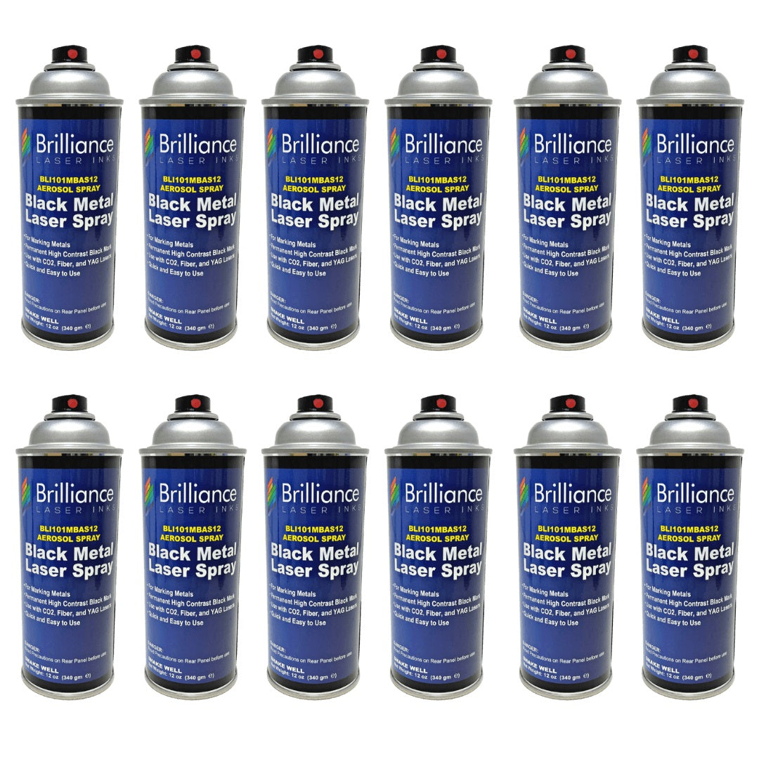 Black Metal Laser Spray Can - 12oz Aerosol Aerosol Brilliance Laser Inks, LLC Pack of 12 