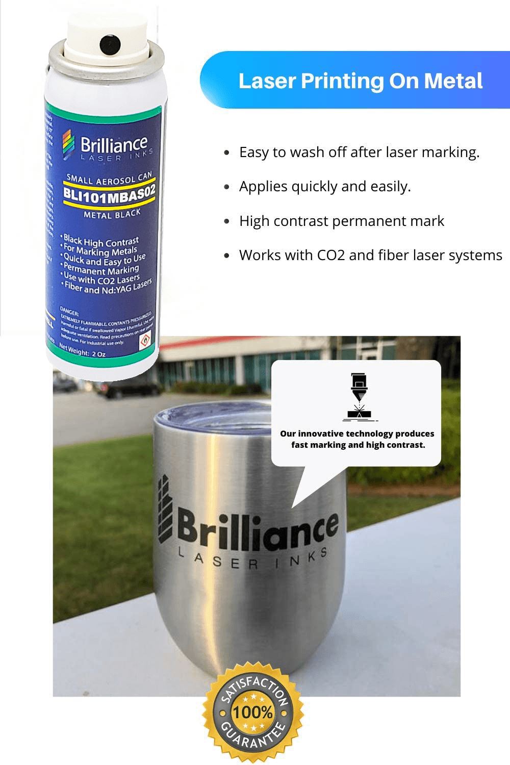  2 Oz - BLI101 - Aerosol Black Laser Ink for Metals Marking -  CO2 Laser - Fiber Laser - YAG, Durable, Permanent, High Contrast,  Brilliance Laser Inks : Arts, Crafts & Sewing